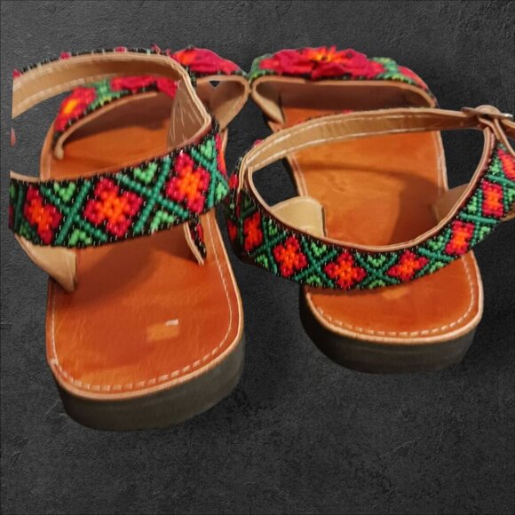 Handcrafted  Sandals With Beaded Floral Design Multicolor Size 5.5 - Picture 5 of 7